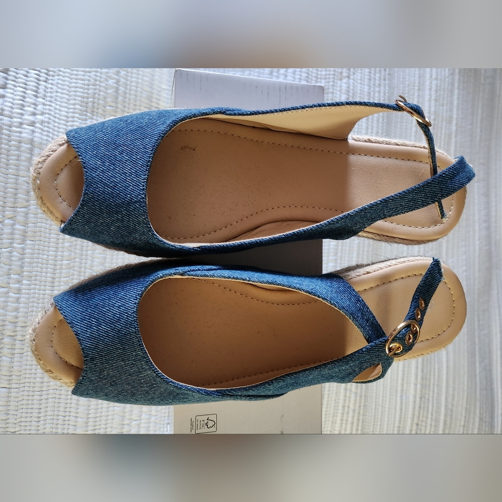 Stylish Denim Slingback Espadrilles Size 37